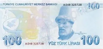 100 Turkish lira banknote