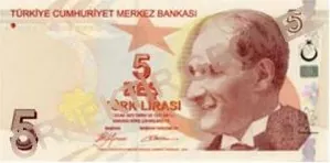 5 Turkish lira banknote